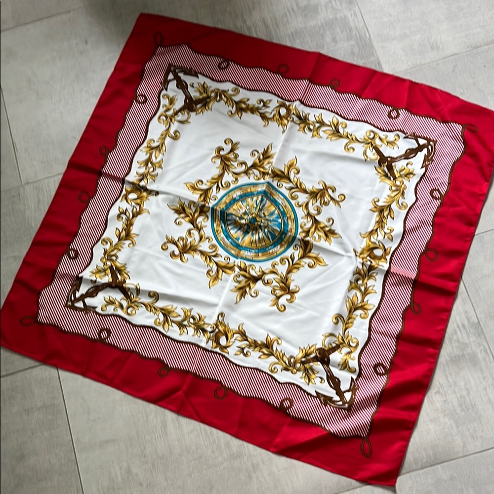 Elegant Red and Gold Square Scarf